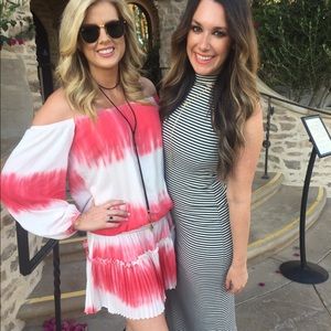 Off the shoulder pink and white tie dye dress